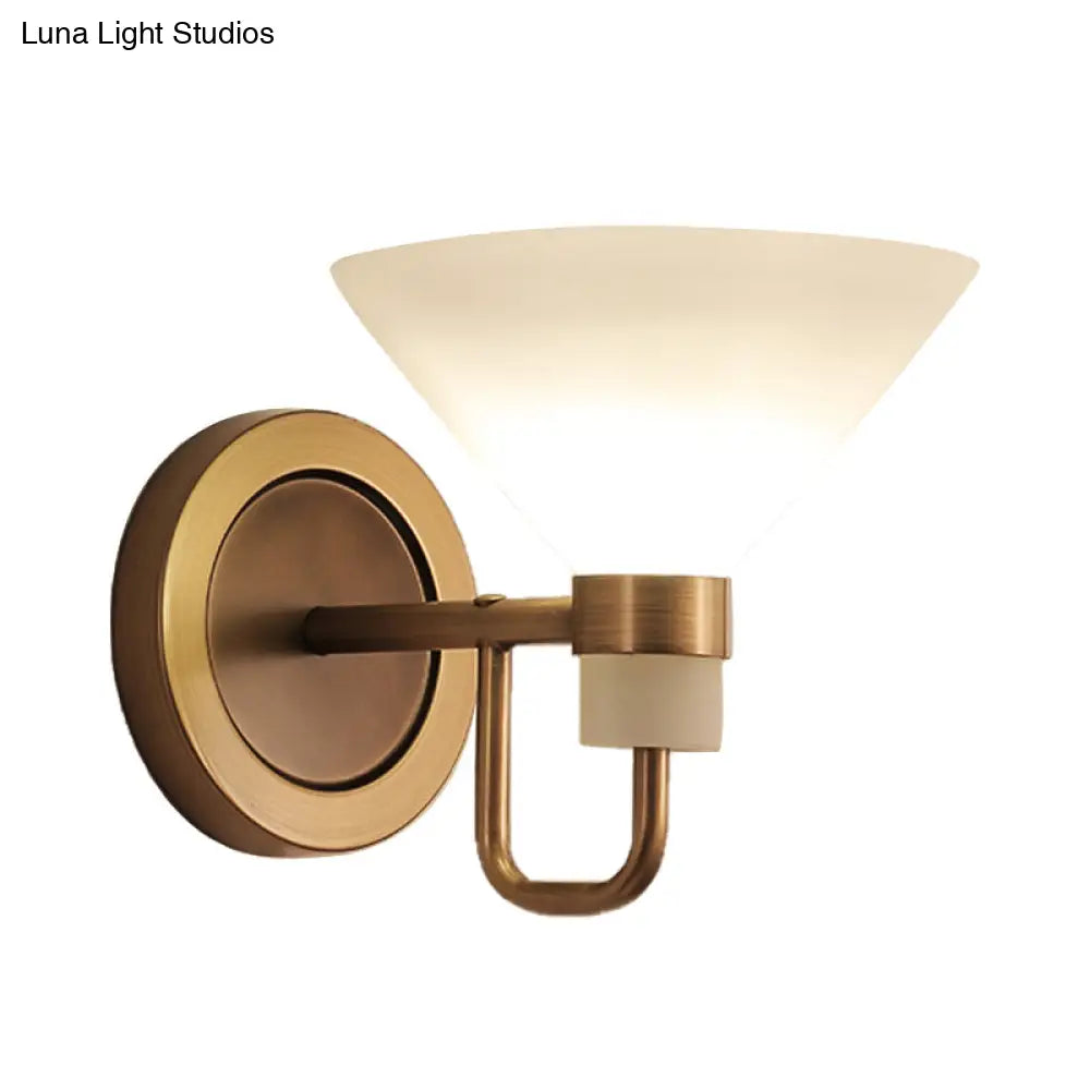 Conical Opal Glass Wall Mount Lamp With Brass Finish - Traditional Design