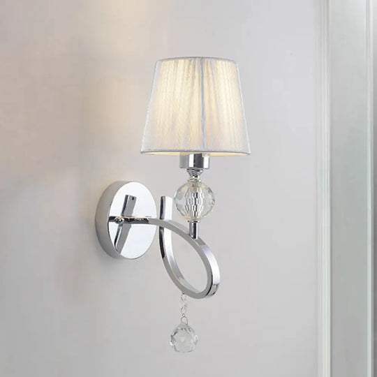 Conical Parlor Wall Lamp Fixture: 1-Light Classic Fabric Lighting With Crystal Drop In Chrome