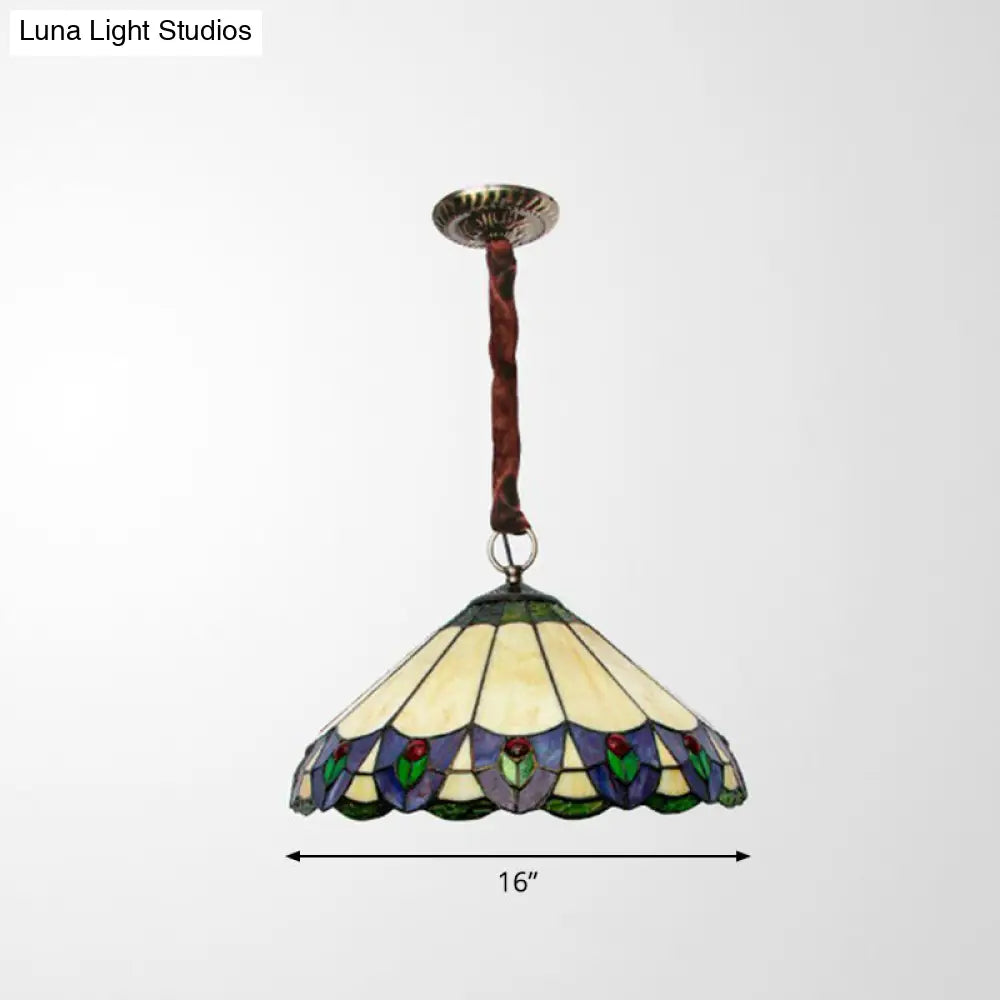 Conical Pendant Chandelier: 3-Light Stained Glass Hanging Light - Suitable For Dining Room Décor