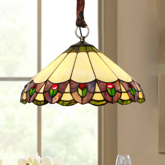 Conical Pendant Chandelier: 3-Light Stained Glass Hanging Light - Suitable For Dining Room Décor