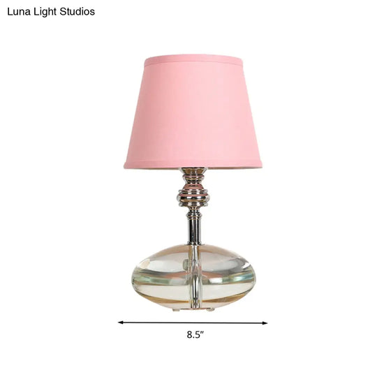 Conical Pink Fabric Night Lamp With Crystal Base - Lodge Nightstand Light