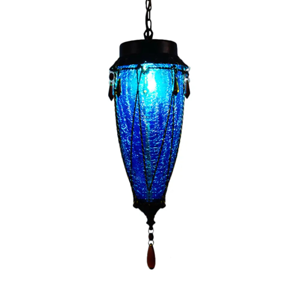 Conical Red/Yellow/Blue Glass Pendant Light Fixture Vintage Style 1 Restaurant Down Lighting Blue