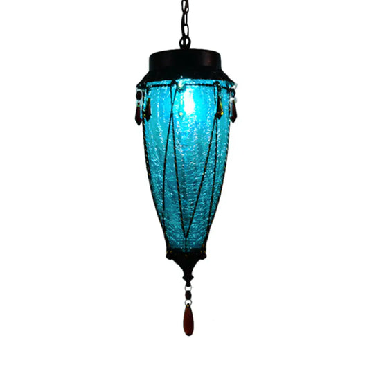 Conical Red/Yellow/Blue Glass Pendant Light Fixture Vintage Style 1 Restaurant Down Lighting Blue