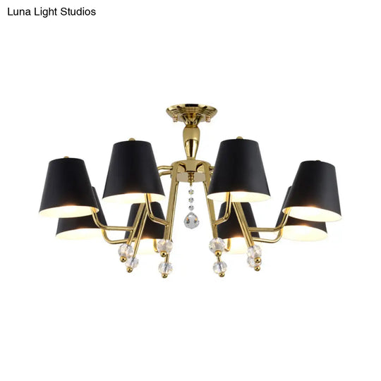 Conical Semi-Mount Black 6/8-Light Ceiling Light With Crystal Orb Accent For Living Room