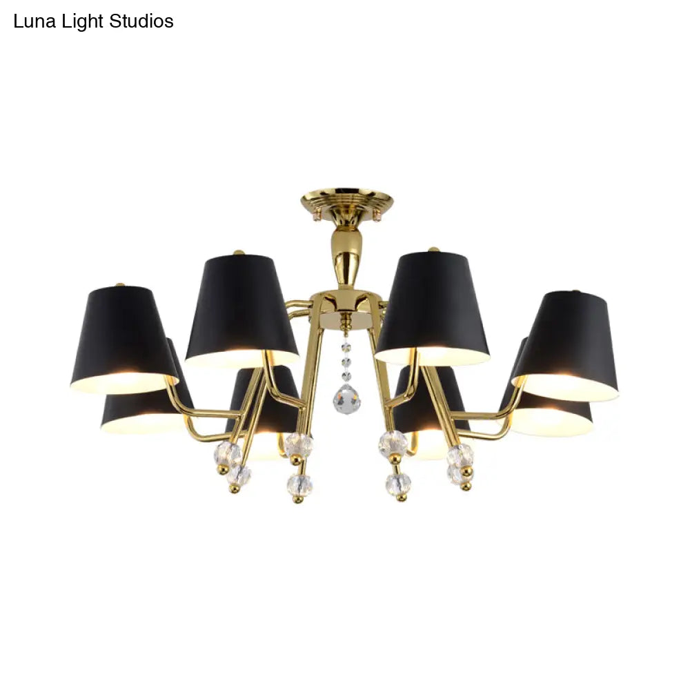 Conical Semi - Mount Black 6/8 - Light Ceiling Light With Crystal Orb Accent For Living Room