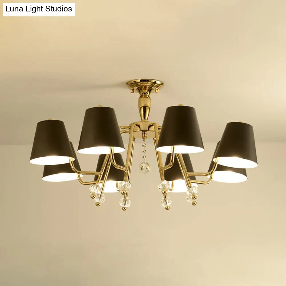 Conical Semi-Mount Black 6/8-Light Ceiling Light With Crystal Orb Accent For Living Room