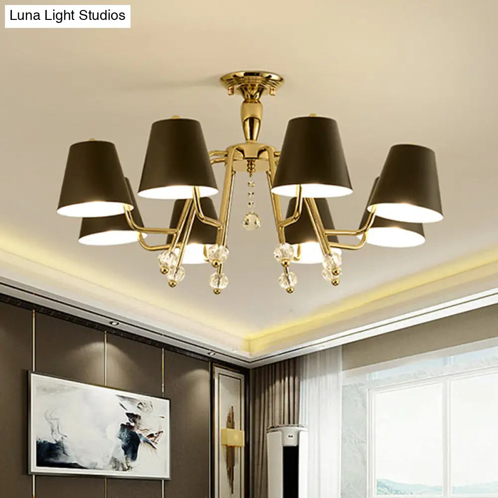 Conical Semi-Mount Black 6/8-Light Ceiling Light With Crystal Orb Accent For Living Room 8 /