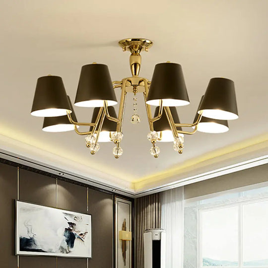 Conical Semi - Mount Black 6/8 - Light Ceiling Light With Crystal Orb Accent For Living Room 8 /
