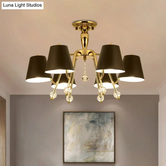 Conical Semi - Mount Black 6/8 - Light Ceiling Light With Crystal Orb Accent For Living Room