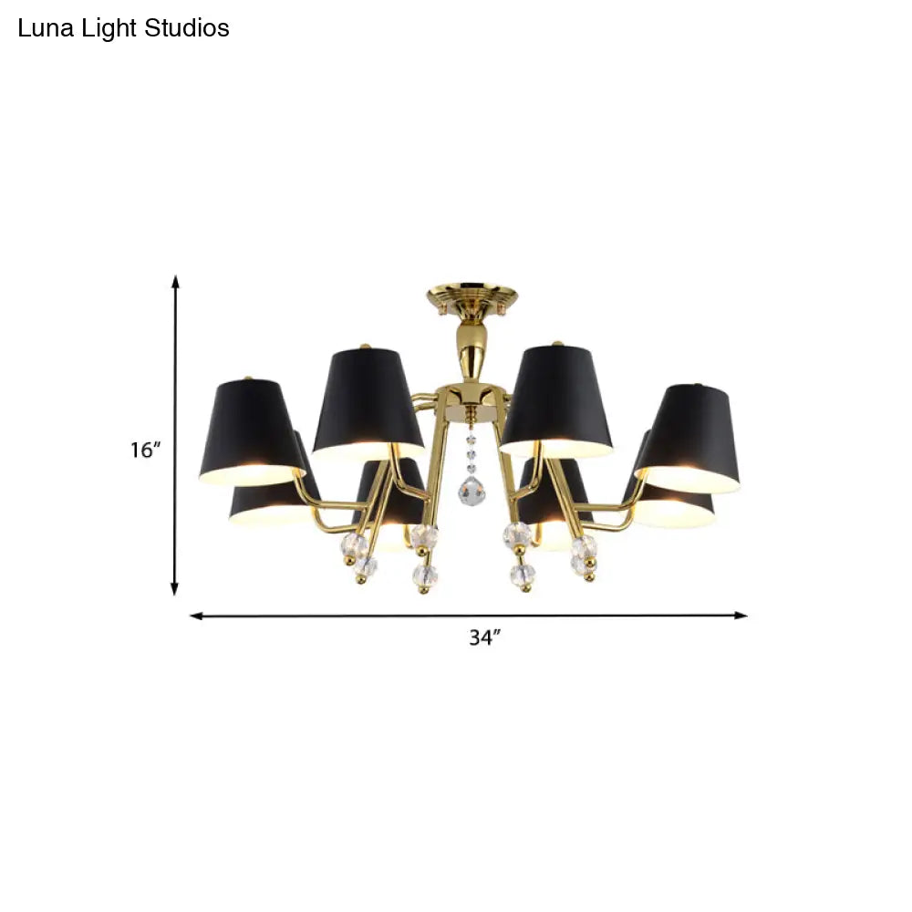 Conical Semi - Mount Black 6/8 - Light Ceiling Light With Crystal Orb Accent For Living Room