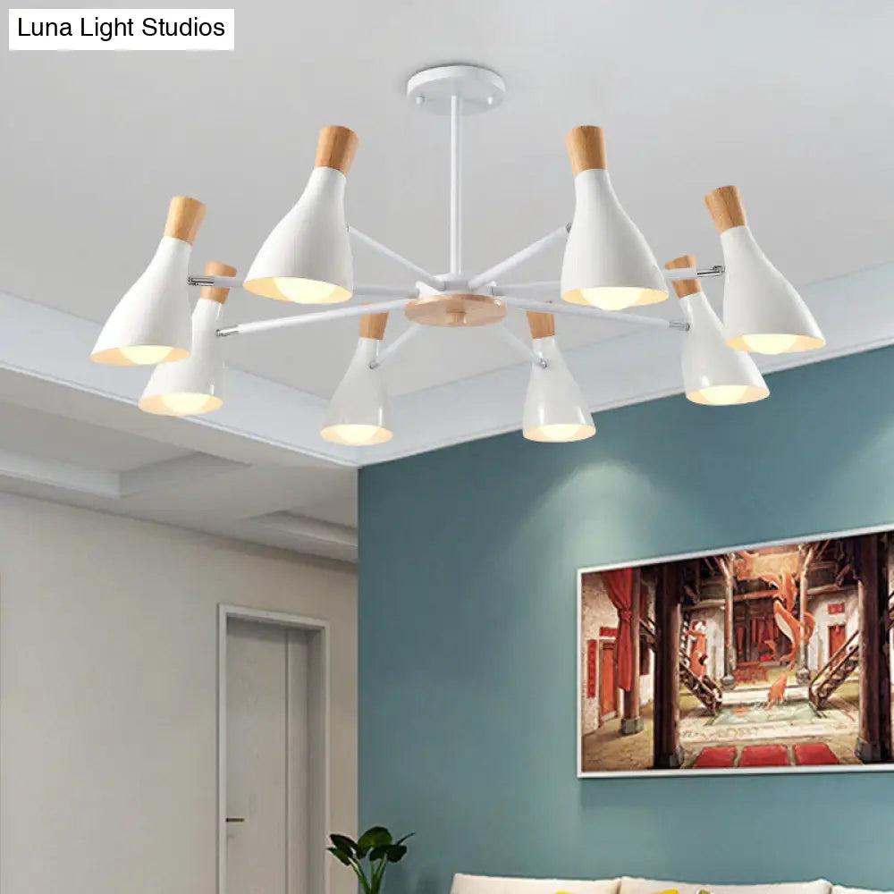 Conical Shade Hanging Chandelier With 8 Bulbs - Simple Style Metal Ceiling Lamp For Living Room