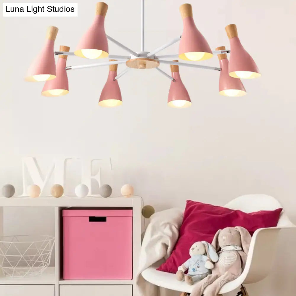 Conical Shade Hanging Chandelier With 8 Bulbs - Simple Style Metal Ceiling Lamp For Living Room