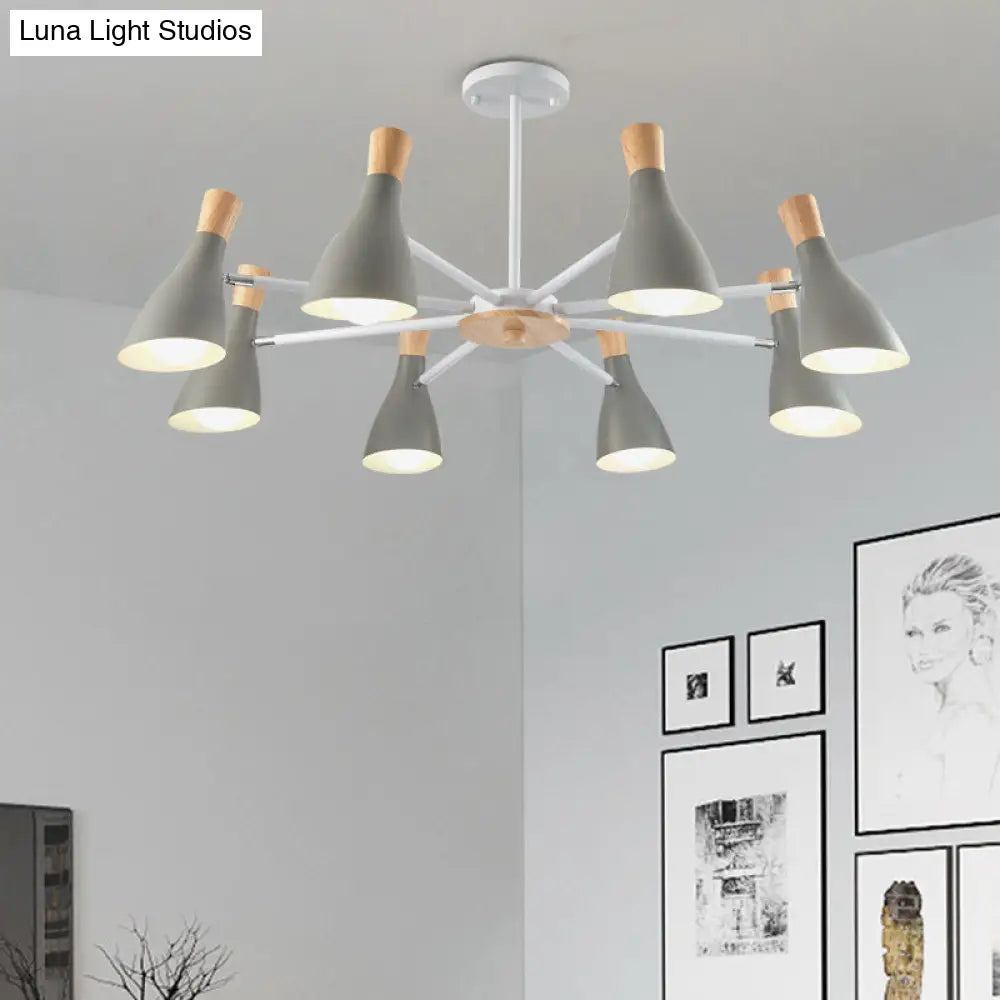 Conical Shade Hanging Chandelier With 8 Bulbs - Simple Style Metal Ceiling Lamp For Living Room