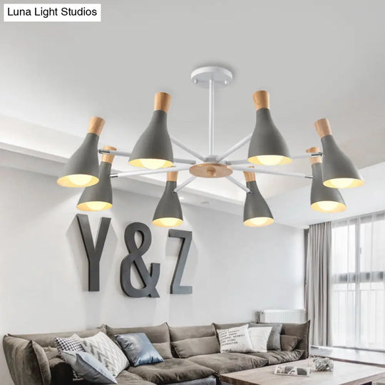 Conical Shade Hanging Chandelier With 8 Bulbs - Simple Style Metal Ceiling Lamp For Living Room