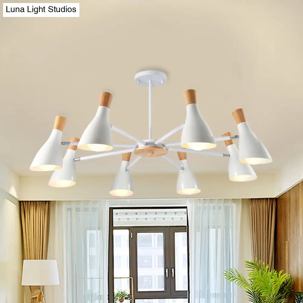 Conical Shade Hanging Chandelier With 8 Bulbs - Simple Style Metal Ceiling Lamp For Living Room