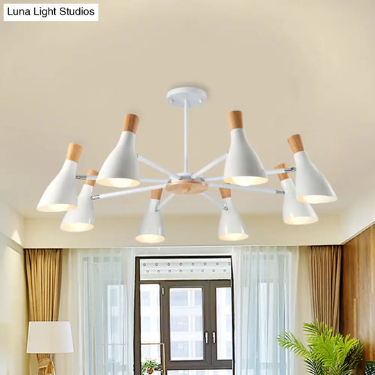 Conical Shade Hanging Chandelier With 8 Bulbs - Simple Style Metal Ceiling Lamp For Living Room