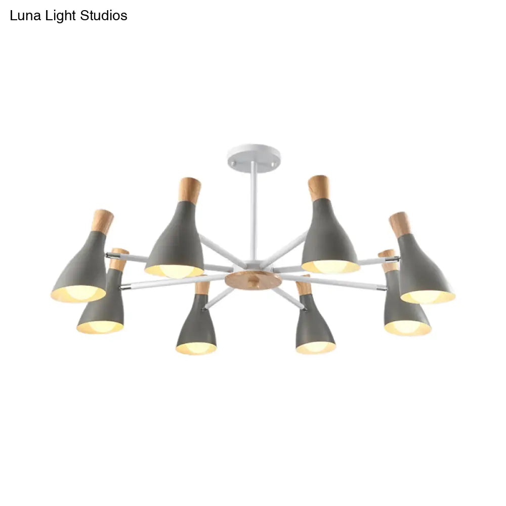 Conical Shade Hanging Chandelier With 8 Bulbs - Simple Style Metal Ceiling Lamp For Living Room