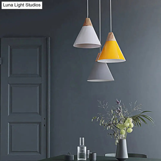 Conical Shade Pendant Light - Metal Contemporary Kitchen Hanging Fixture In Grey/Silver/Yellow 3