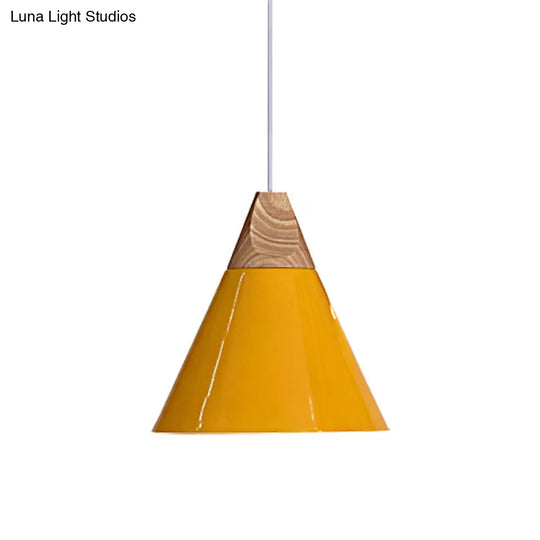 Conical Shade Pendant Light - Metal Contemporary Kitchen Hanging Fixture In Grey/Silver/Yellow 3