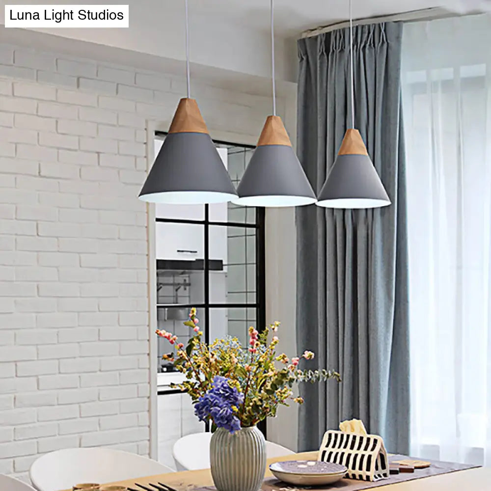 Conical Shade Pendant Light - Metal Contemporary Kitchen Hanging Fixture In Grey/Silver/Yellow 3