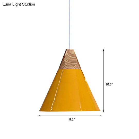 Conical Shade Pendant Light - Metal Contemporary Kitchen Hanging Fixture In Grey/Silver/Yellow 3