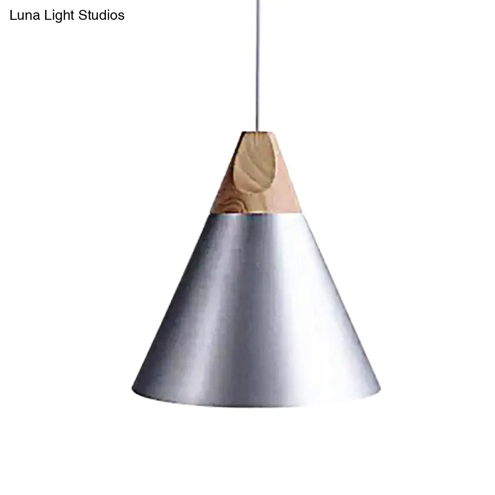 Conical Shade Pendant Light - Metal Contemporary Kitchen Hanging Fixture In Grey/Silver/Yellow 3