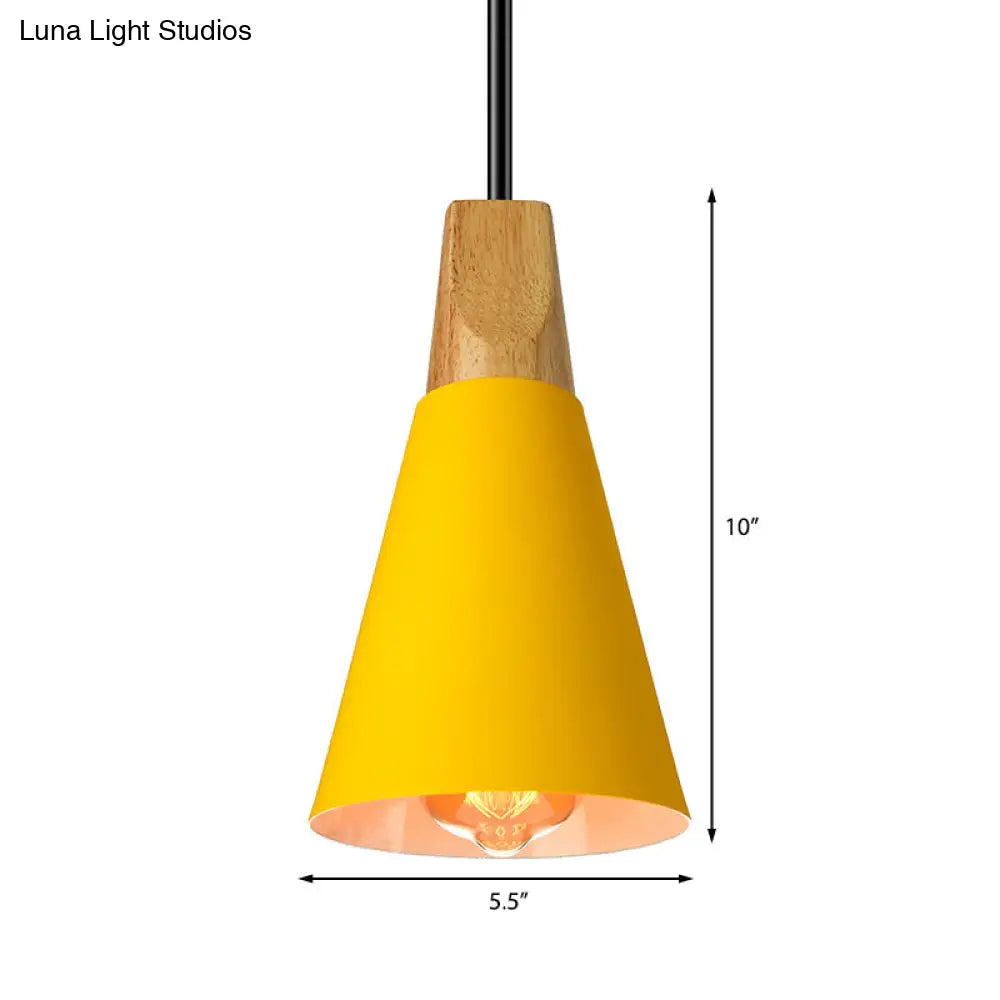 Conical Shade Pendant Light - Metal Contemporary Kitchen Hanging Fixture In Grey/Silver/Yellow 3