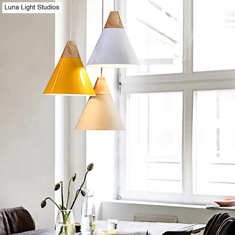 Conical Shade Pendant Light - Metal Contemporary Kitchen Hanging Fixture In Grey/Silver/Yellow 3