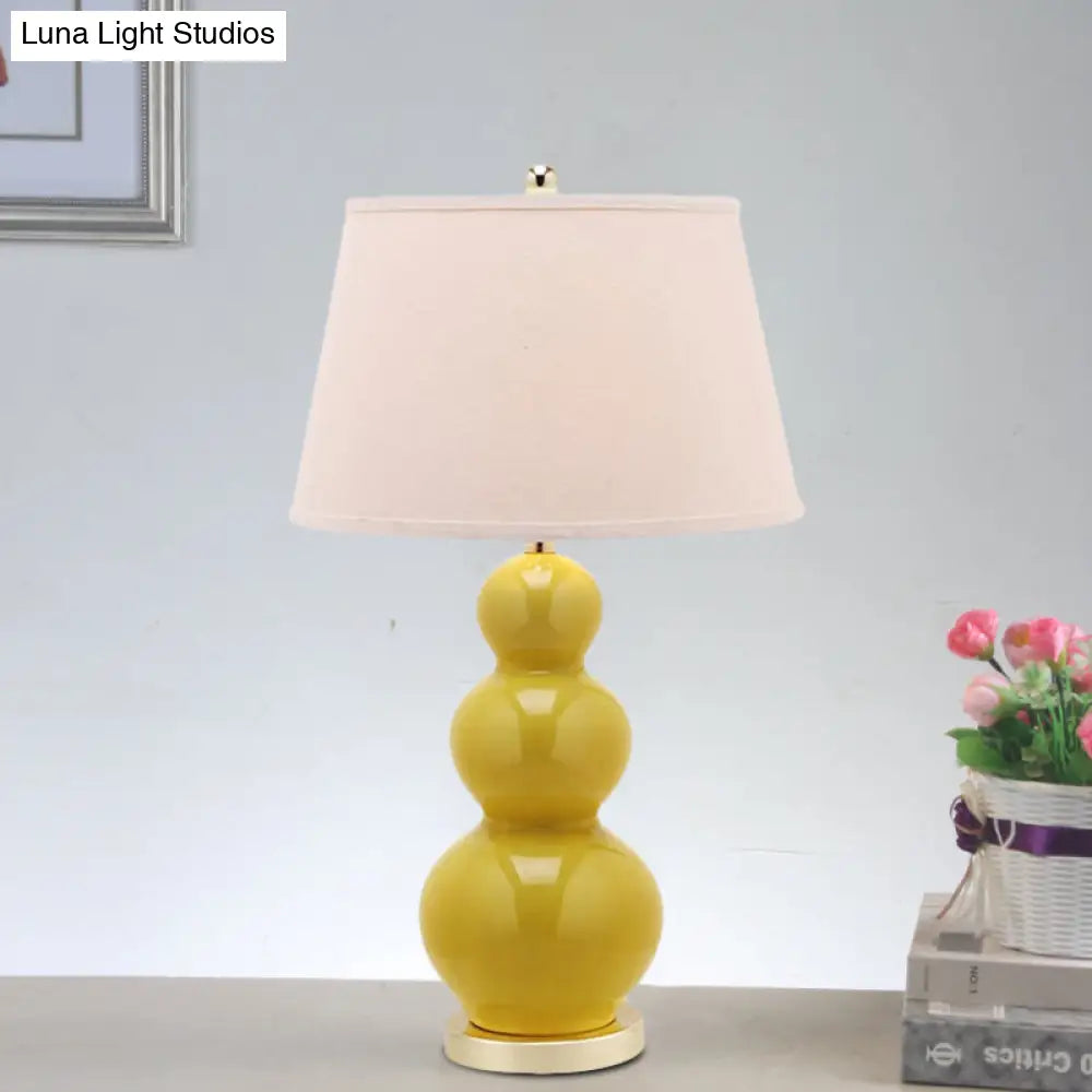 Conical Style Table Light - 1 Bulb Yellow Fabric Lamp For Living Room