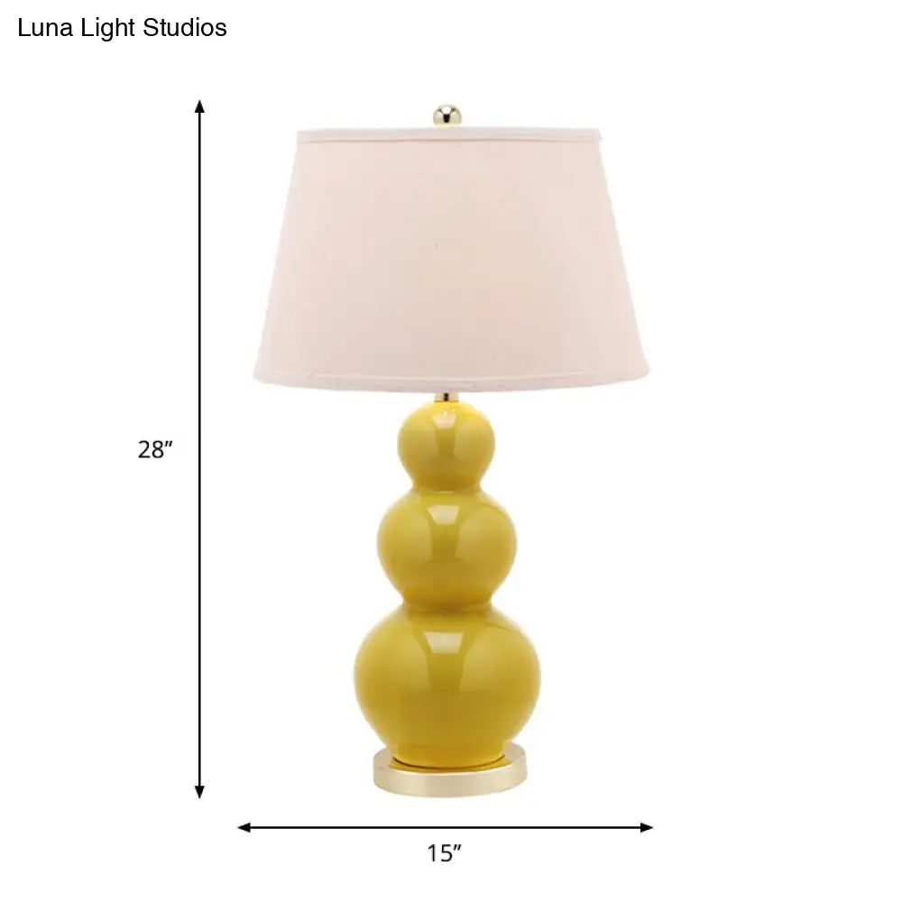 Conical Style Table Light - 1 Bulb Yellow Fabric Lamp For Living Room