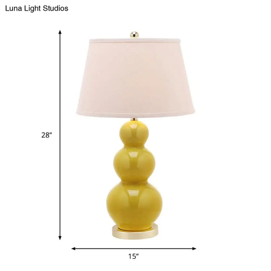 Conical Style Table Light - 1 Bulb Yellow Fabric Lamp For Living Room