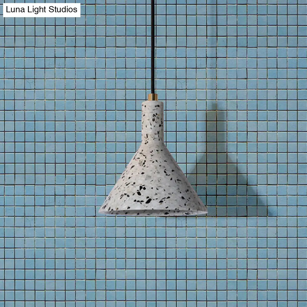 Terrazzo Pendant Light Fixture: Black/White Conical Nordic Design - Hanging Lamp Kit For Tables