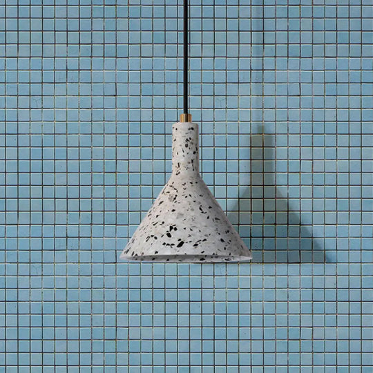 Conical Terrazzo Pendant Light - Nordic Hanging Lamp Kit With Black/White Design Ideal For Table