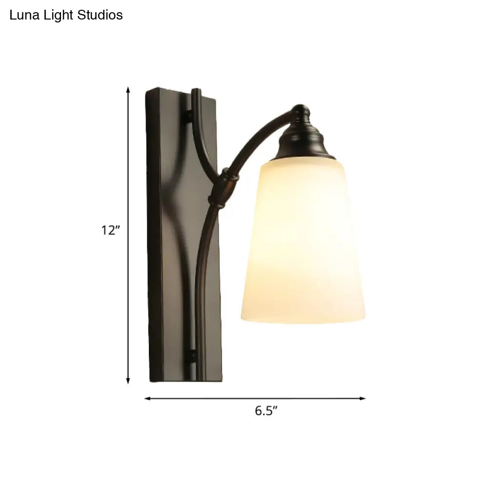 Conical Wall Mount Single Head Sconce Lighting Fixture With Frosted Glass In Black