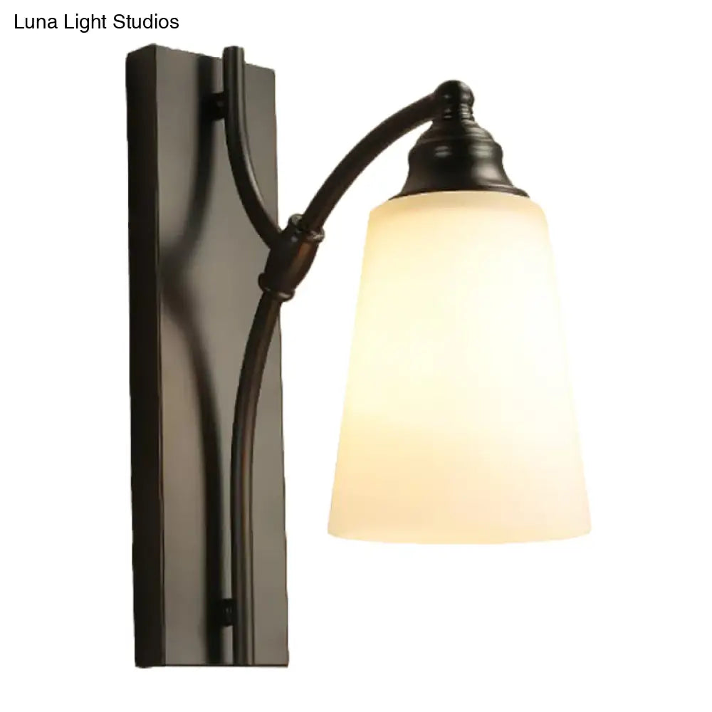 Conical Wall Mount Single Head Sconce Lighting Fixture With Frosted Glass In Black