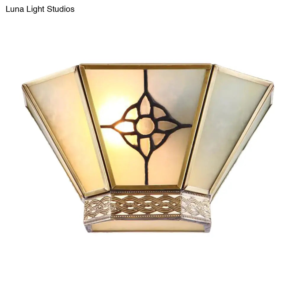 Conical White Frosted Glass Retro Wall Sconce With Gold Twisting Pattern - Stylish Mount Lighting