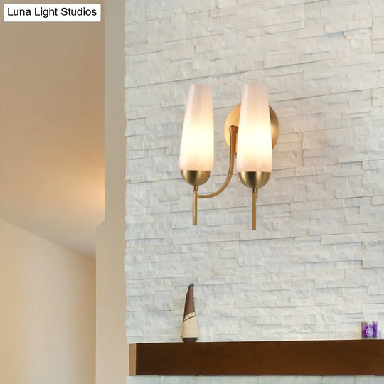 Contemporary 1/2-Light Conical Sconce Wall Lamp In Gold With Opal Glossy Glass