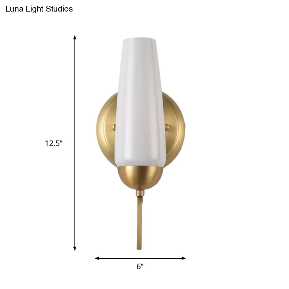 Contemporary 1/2-Light Conical Sconce Wall Lamp In Gold With Opal Glossy Glass