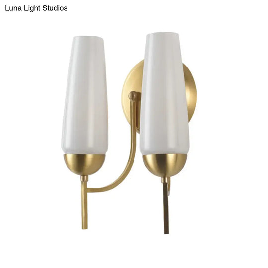 Contemporary 1/2-Light Conical Sconce Wall Lamp In Gold With Opal Glossy Glass