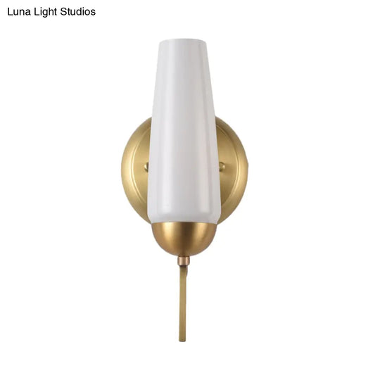 Contemporary 1/2-Light Conical Sconce Wall Lamp In Gold With Opal Glossy Glass