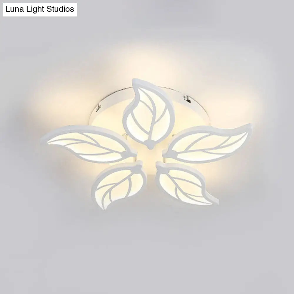 Contemporary 1/2-Tier Acrylic Flush Ceiling Lamp With Leaf Design And Warm/White Led Light