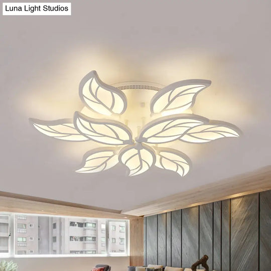 Contemporary 1/2-Tier Acrylic Flush Ceiling Lamp With Leaf Design And Warm/White Led Light