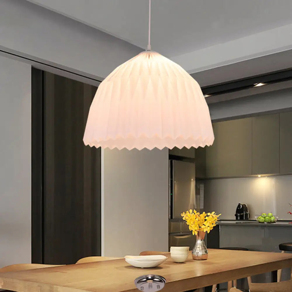 Contemporary 1 Bulb Hanging Ceiling Lamp In White With Acrylic Dome Shade For Dining Room