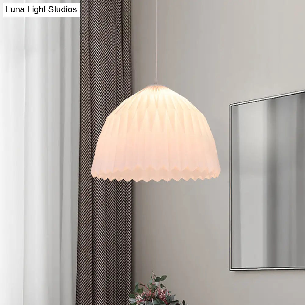 Contemporary 1 Bulb Hanging Ceiling Lamp In White With Acrylic Dome Shade For Dining Room