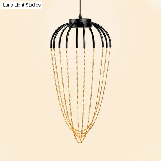 Contemporary 1-Light Black And Gold Caged Kitchen Pendant Lighting Fixture (19’ / 21’ W)