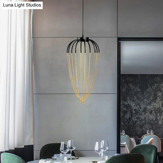 Contemporary 1-Light Black And Gold Caged Kitchen Pendant Lighting Fixture (19’ / 21’ W)