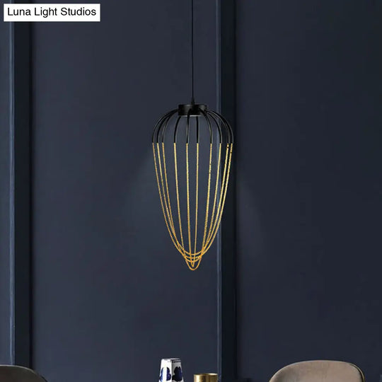 Metal Kitchen Pendant Light - Contemporary 1-Light Fixture In Black/Gold (19/21 W) Black-Gold / 19