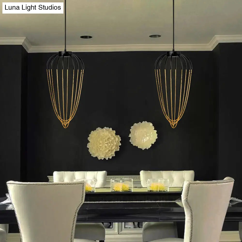 Metal Kitchen Pendant Light - Contemporary 1-Light Fixture In Black/Gold (19/21 W) Black-Gold / 21