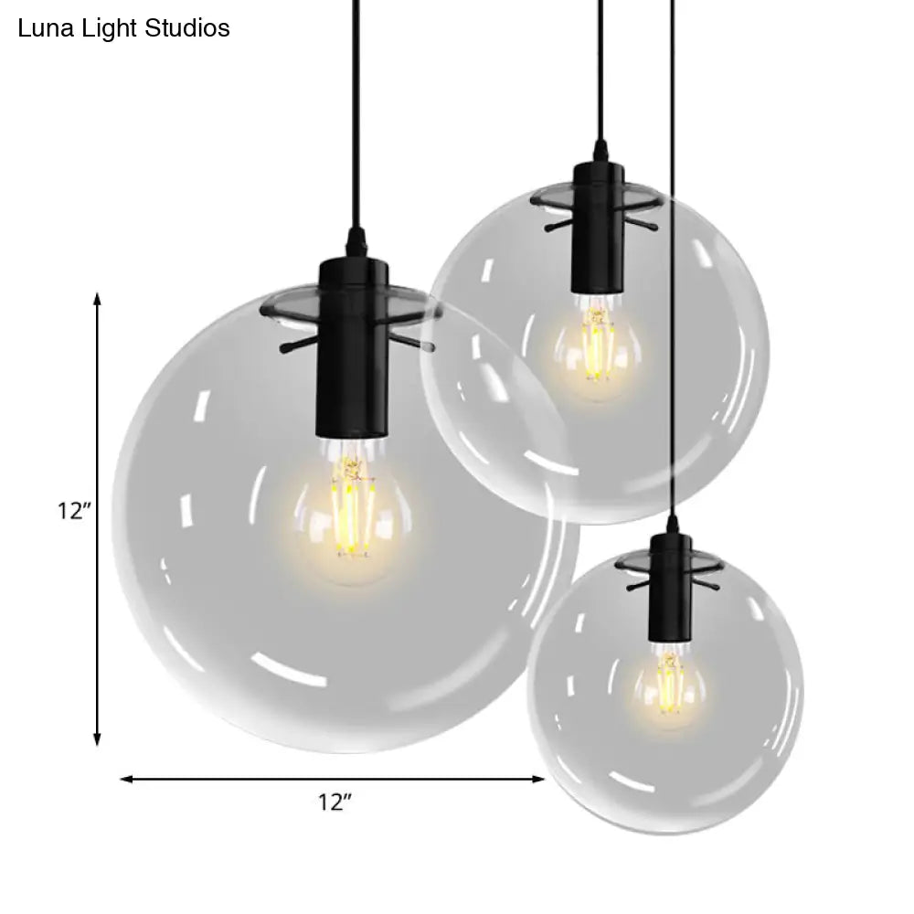 Contemporary Black Orb Pendant Lighting - 1 Light Clear Glass Hanging Ceiling For Living Room 6/8/12