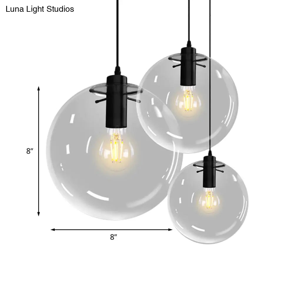 Contemporary Black Orb Pendant Lighting - 1 Light Clear Glass Hanging Ceiling For Living Room 6/8/12